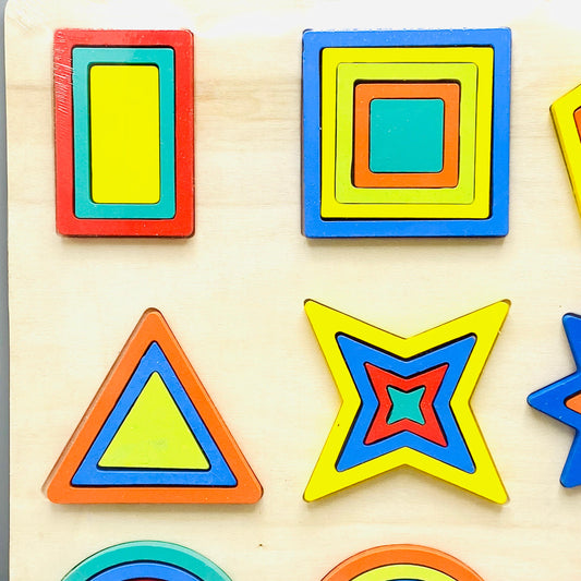 9Pcs Wooden Shapes Themed Puzzle Board