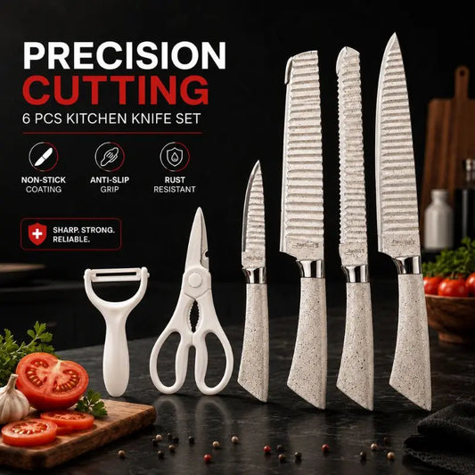 Premium Kitchen Knife Set (6 PCS): Knives, Scissors & Peeler