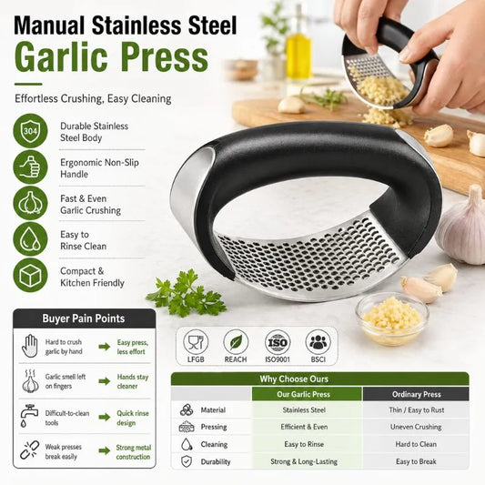 Garlic Press & Ginger Crusher Stainless Steel