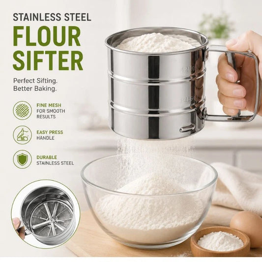 Stainless Steel Flour Sifter – Hand Press Baking Sieve