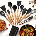 12-Piece Silicone Kitchen Utensil Set with Wooden Handles