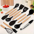 12-Piece Silicone Kitchen Utensil Set with Wooden Handles