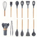 12-Piece Silicone Kitchen Utensil Set with Wooden Handles