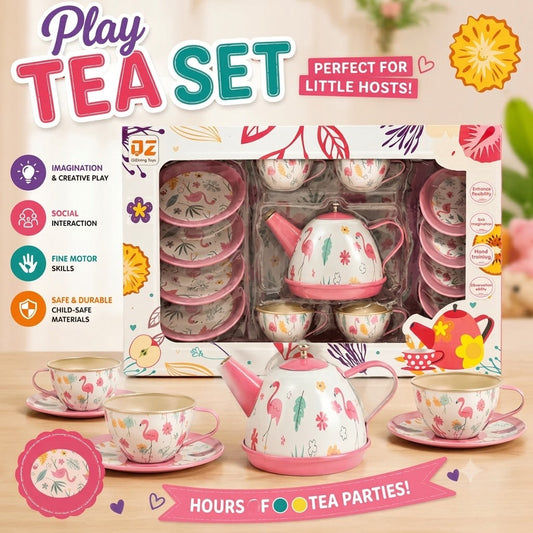 14Pcs Kids Flamingo Metal Tea Set