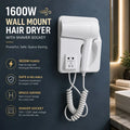 1600W Wall Mount Electric Hair Dryer with Shaver Socket – Powerful, Safe & Space-Saving Solution