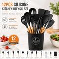 12-Piece Silicone Kitchen Utensil Set with Wooden Handles