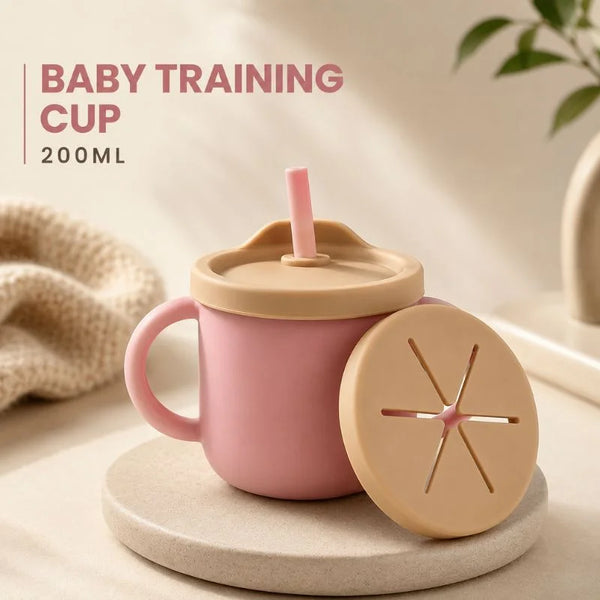 200ml Silicone Baby Training Cup with Handles | Anti-Spill & Anti-Fall Kids Drinking Cup | Cute Cartoon Design Toddler Learning Cup