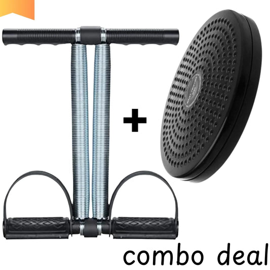 Black resistance band pedal exerciser with spring and black balance board, combo deal
