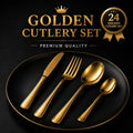 24 PCS Gold Cutlery Set – Stainless Steel Spoon Fork Knife Set for Dining