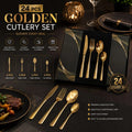 24 PCS Gold Cutlery Set – Stainless Steel Spoon Fork Knife Set for Dining
