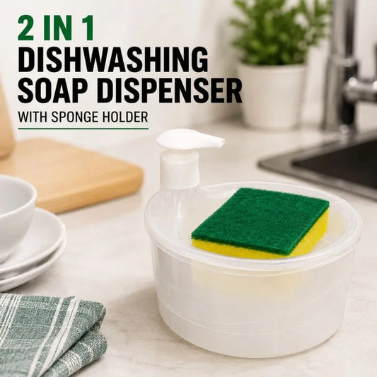 2 In 1 Dishwashing Soap Dispenser with Sponge Holder – Kitchen Sink Soap Pump Organizer