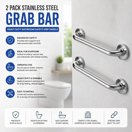 2 Pack Stainless Steel Grab Bar – Heavy Duty Bathroom Safety Grip Handle