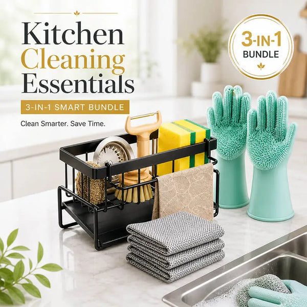 3 in 1 Kitchen Cleaning Bundle Sink Organizer Gloves & Cleaning Cloth Set
