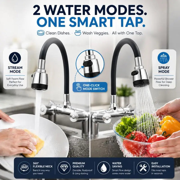360° Bendable Silicone Tap Extension Faucet Nozzle – Soft & Shower water (Random Color)
