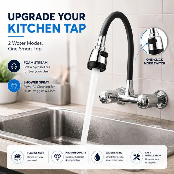 360° Bendable Silicone Tap Extension Faucet Nozzle – Soft & Shower water (Random Color)