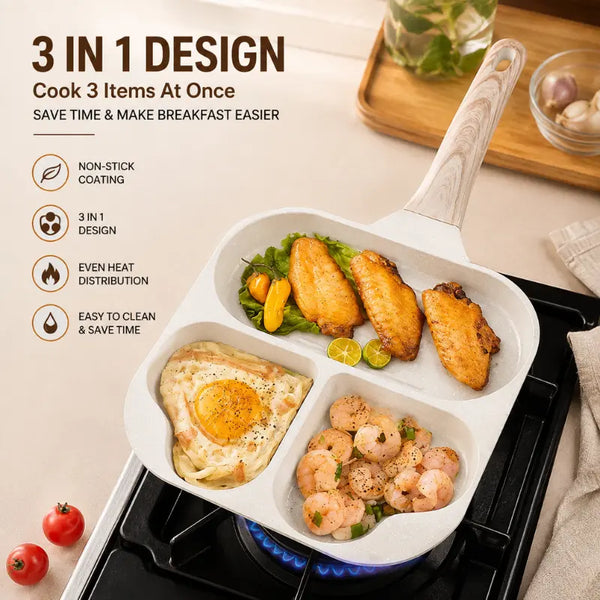 3 Hole Non Stick Frying Pan for Eggs Pancakes and Breakfast
