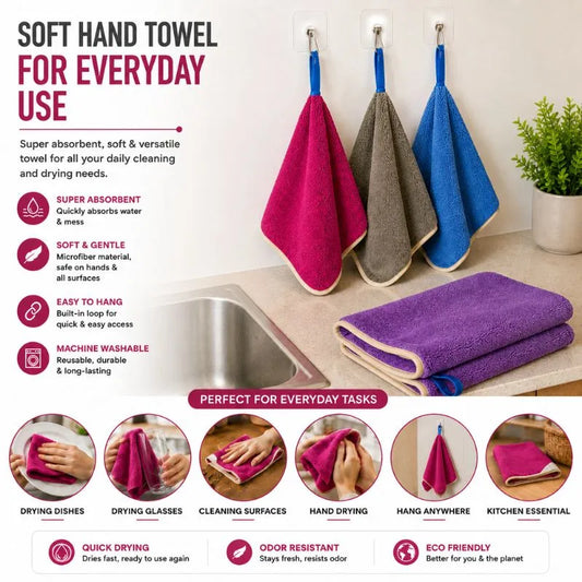 3 PCS Round Kitchen Towels – Hanging Loop, Absorbent & Quick Dry Microfiber