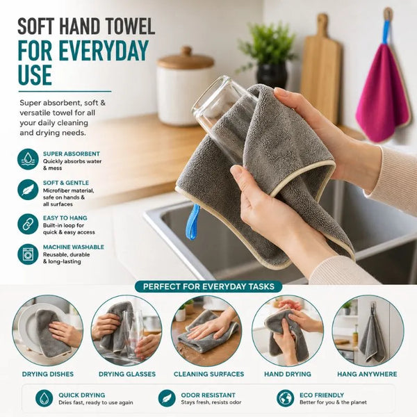 3 PCS Round Kitchen Towels – Hanging Loop, Absorbent & Quick Dry Microfiber