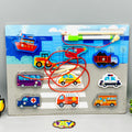 3in1 Wooden Transport Vehicles Fishing Game & White Board