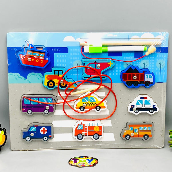3in1 Wooden Transport Vehicles Fishing Game & White Board