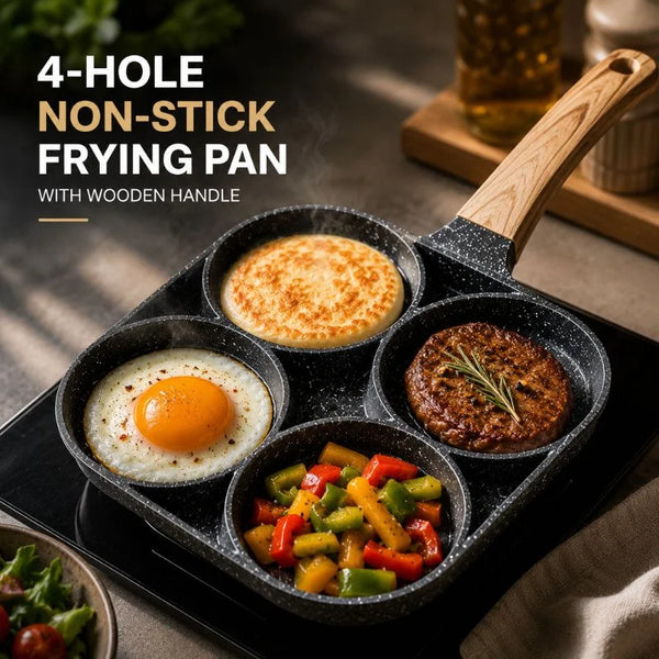 4-Hole Non-Stick Frying Pan with Wooden Handle