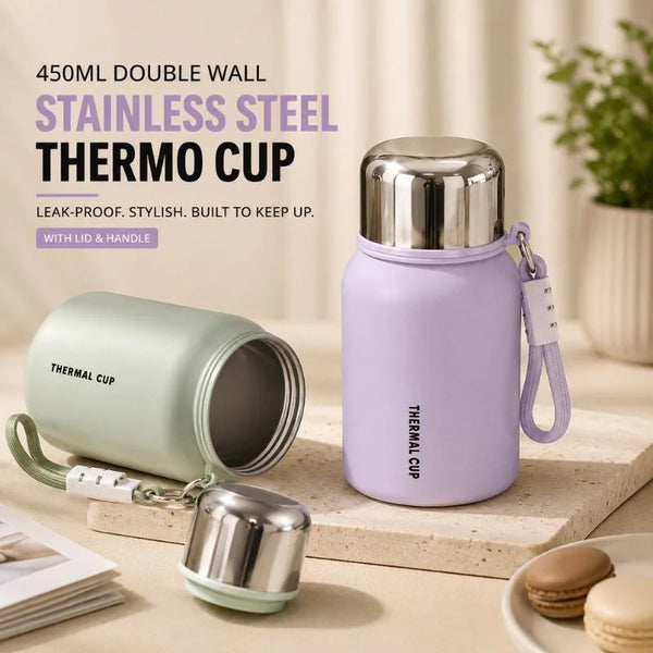 450ml Double Wall Stainless Steel Thermo Cup – Leak-Proof Coffee Mug with Lid & Handle