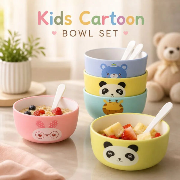 4PCS Kids Cartoon Bowl Set with Spoons Cute Baby Feeding Bowls Gift Set