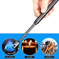 Hand holding black flexible electric lighter for gas stoves, candles, and outdoor fires