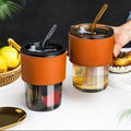 Bamboo Joint Glass Cup with Lid & Straw