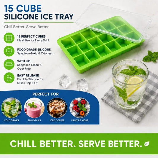 Silicone Ice Cube Tray, 15 Square Cavities