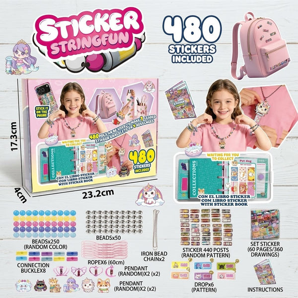 800Pcs DIY Girls Beads Kit & Sticker String Fun