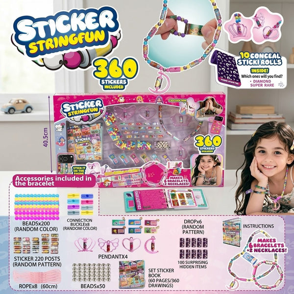 850Pcs DIY Girls Beads Kit & Sticker String Fun