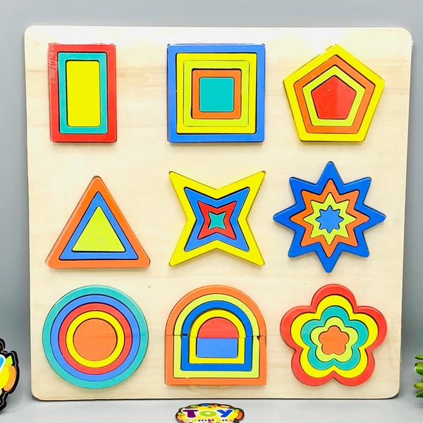 9Pcs Wooden Shapes Themed Puzzle Board