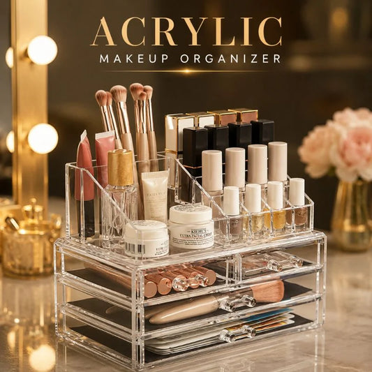 Acrylic Makeup Organizer with 3 Drawers – Multi Layer Cosmetic Storage Box