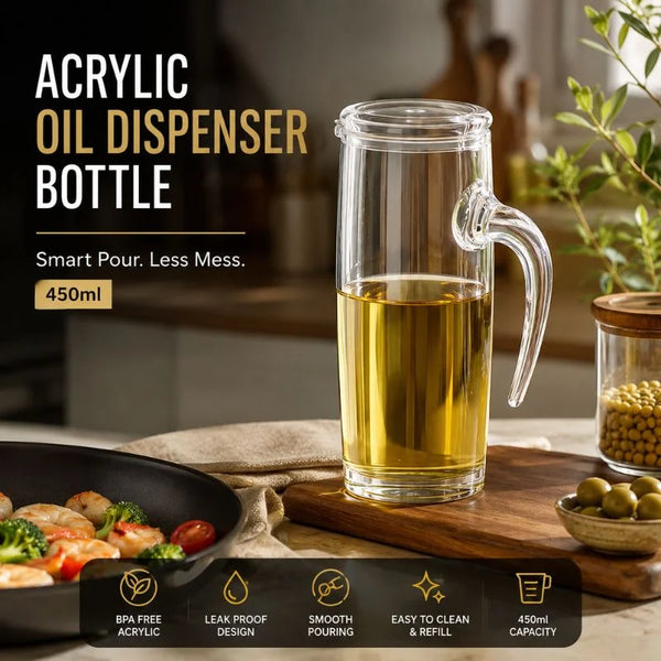 Acrylic Oil Dispenser Bottle with Lid Kitchen Oil Pouring Jug 450ml