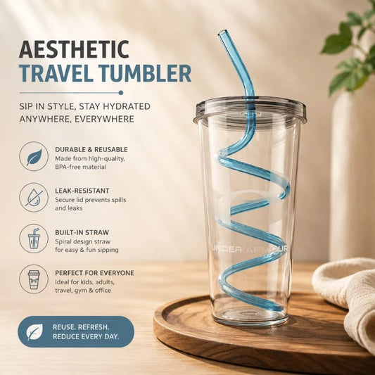 Aesthetic Travel Tumbler with Straw | Durable Reusable Cup for Kids & Adults | Leak-Resistant Drink Cup