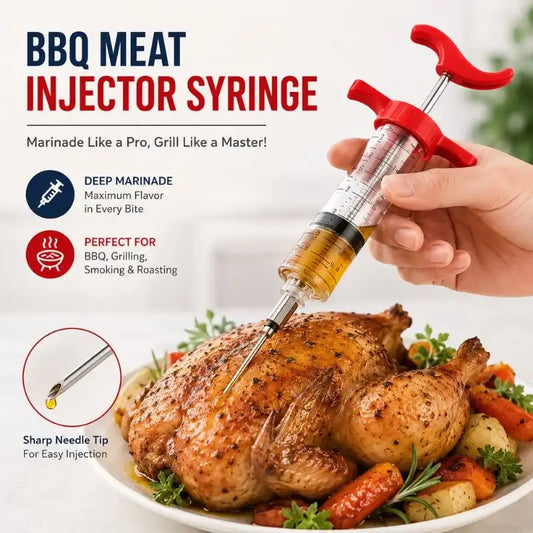BBQ Meat Injector Syringe: Marinade Injector for Turkey, Chicken & Beef