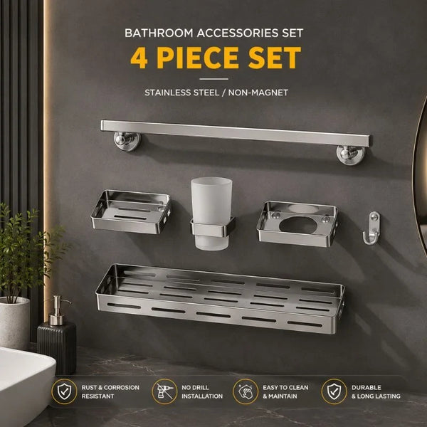 Bathroom accessories set stainless steel/ non-magnet 4 piece