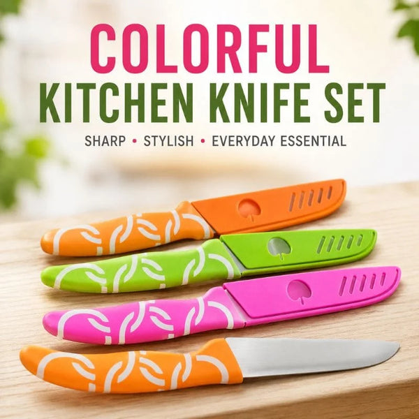 Colorful Kitchen Knife Set with Blade Covers, 4 Pieces
