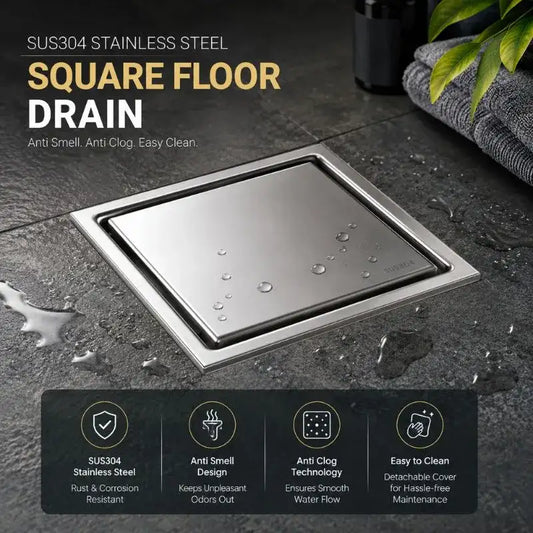Custom square SUS304 Stainless Steel Clean Out Shower Anti Smell Floor Waste Drain for Bathroom