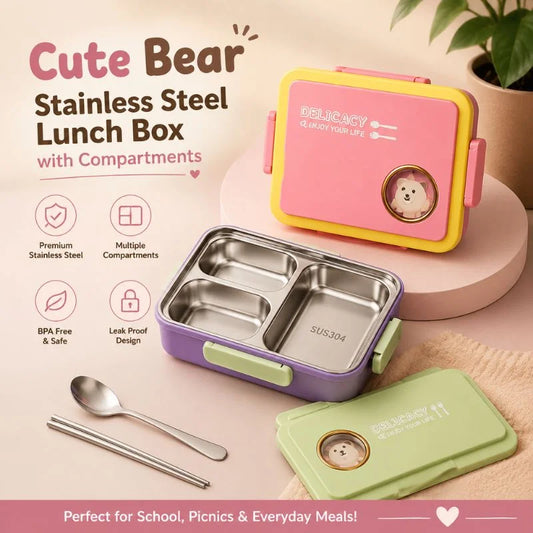 Cute Bear Stainless Steel Lunch Box with Compartments