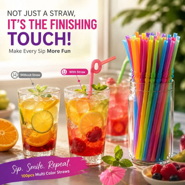 Disposable Bendable Plastic Straws 100pcs Multi Color Drinking Straws for Party Juice Bar Use