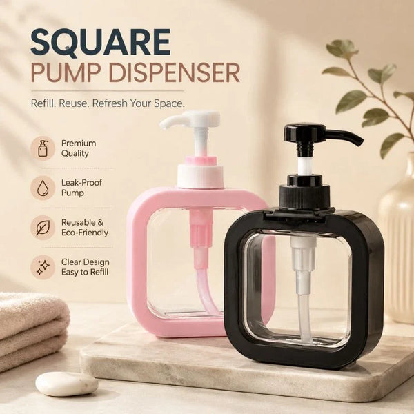 Empty Lotion Pump Bottle Square Plastic Shampoo Body Wash Dispenser