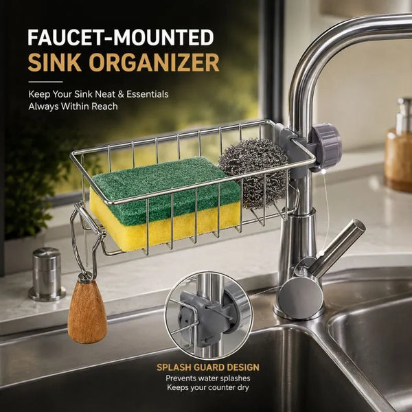 Faucet-Mounted Sink Organizer Rack – Sponge & Scrubber Holder