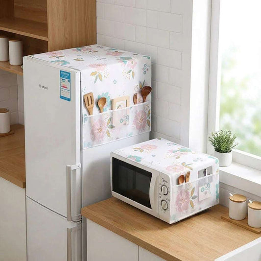 Fridge + Microwave Oven Cover Top with Storage Pockets – Dustproof & Washable