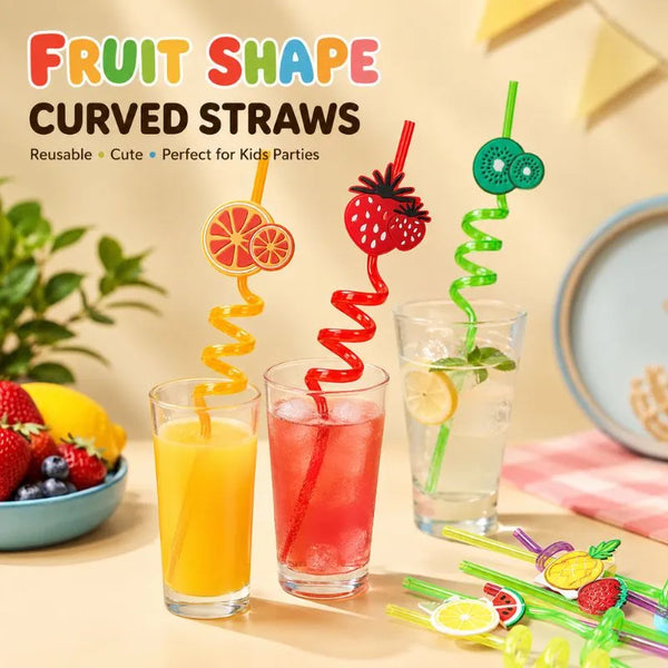 Fruit Shape Curved Straws Reusable Cute Cartoon Drinking Straws for Kids Party