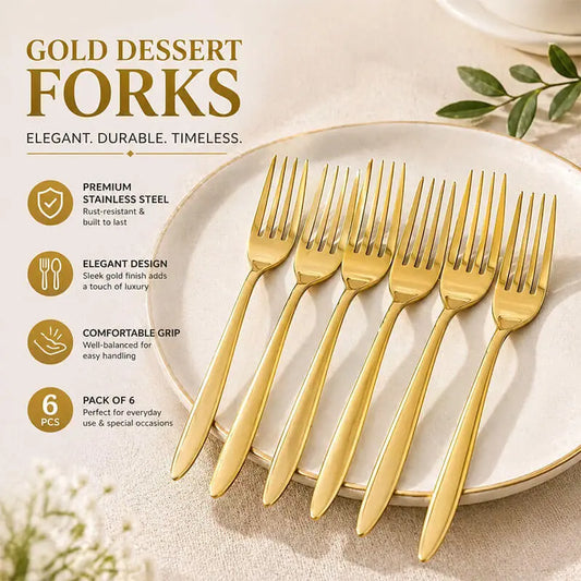 Gold Dessert Fork Set – Premium Stainless Steel (Pack of 6)