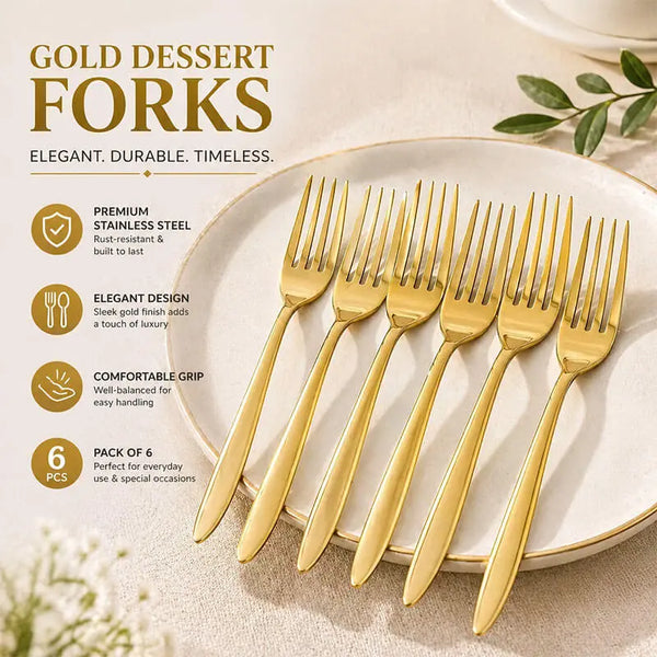 Gold Dessert Fork Set – Premium Stainless Steel (Pack of 6)