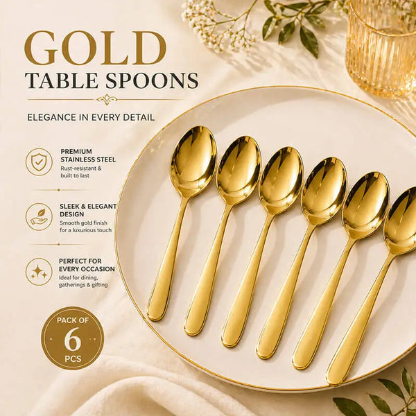 Gold Table Spoon Set – Premium Stainless Steel (Pack of 6)