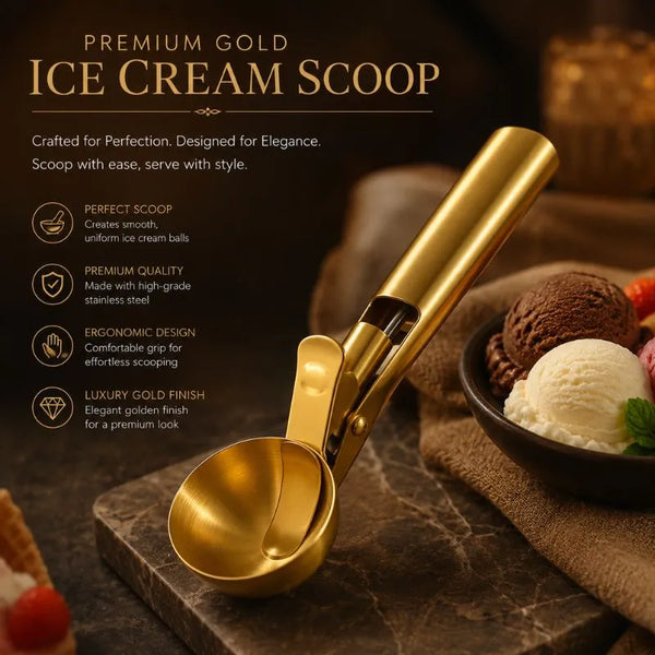 Gold Stainless Steel Ice Cream Scoop with Trigger Release